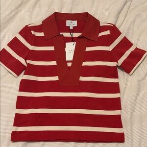 Tanya Taylor Melanie Top in Red and Cream Stripes
